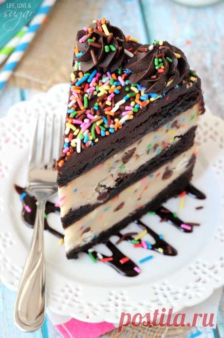 Funfetti Cake Batter Cookie Dough Brownie Layer Cake - Life Love and Sugar