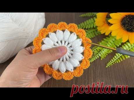 very easy showy crochet flower motif flower making online tutorial #crochet #knitting