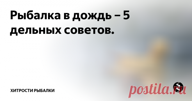 Рыбалка в дождь – 5 дельных советов.  1. Если перед дождем погода была жаркая – клев обеспечен. Дождь остудит нагревшуюся воду, наполнит ее кислородом и спровоцирует активность клева. Если же было прохладно – клева не будет.
2. Немаловажную роль играет мутность воды. Вода немного поменяла цвет, стала менее прозрачной – клев будет хороший. Помутнела сильно – рыбалку лучше отложить.
3. Место для рыбалки не должно быть ветреным. Выбирайт