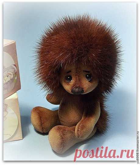 Ежик тедди Потеряшка. Игрушка из натурального меха. - коричневый,ежик тедди