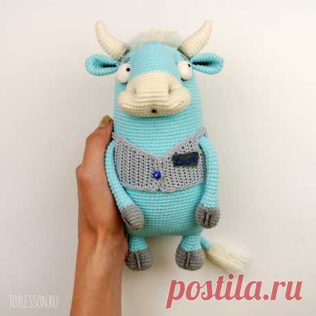 Голубой бычок. Мастер-класс | Toylesson - Мастер-классы Анжелы Феклиной по вязанию игрушек крючком