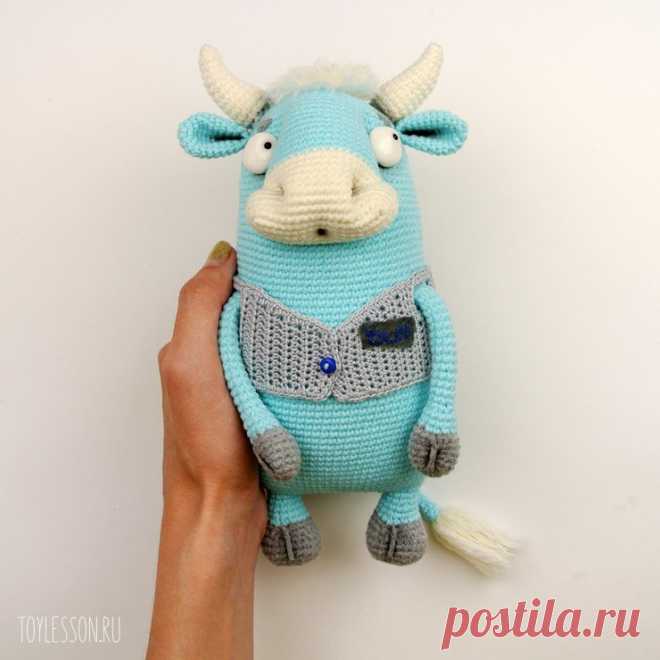 Голубой бычок. Мастер-класс | Toylesson - Мастер-классы Анжелы Феклиной по вязанию игрушек крючком