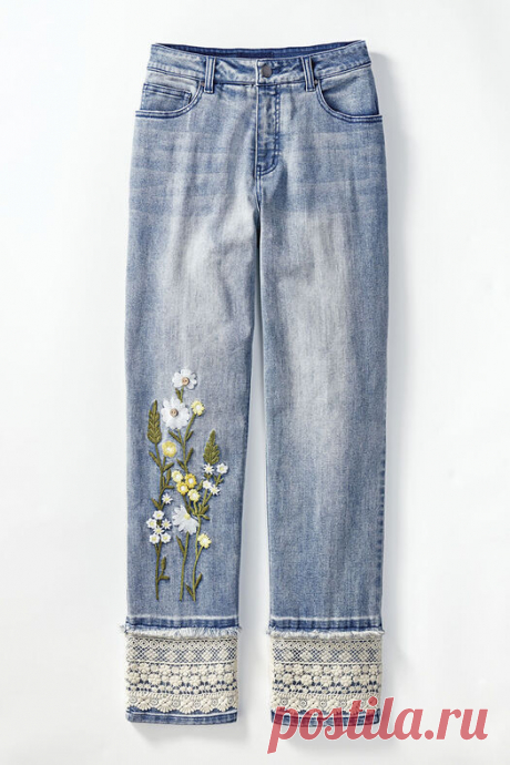 Floral Embroidered Slim-Leg Ankle Jeans