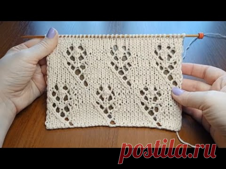 Узор спицами "Ажурные цветы" + схема. Knitting pattern "An openwork flowers" + scheme.