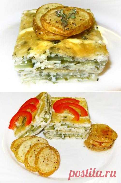 Кабачково-сырная запеканка с чесноком и мятой.