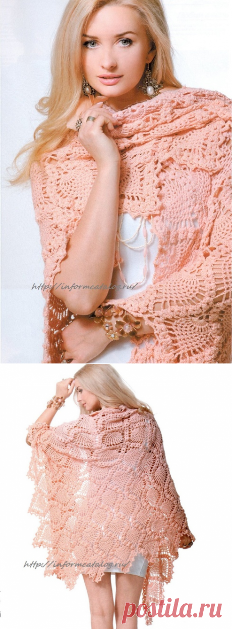 Нежная Шаль из Узора Ананас | Ниточка