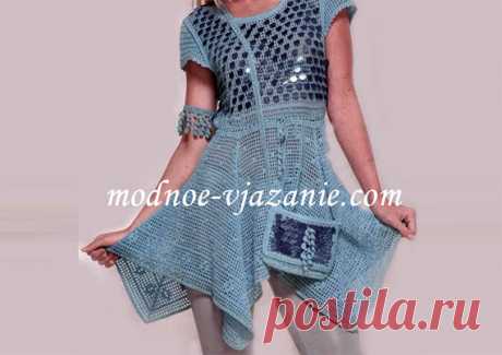 Туника с пайетками и сумочка. Схема вязания крючком