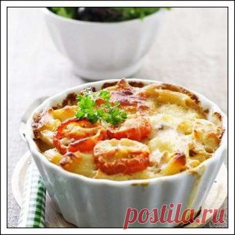 Запеченные макароны с помидорами под сыром