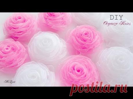 ORGANZA FLOWER / DIY Beautiful Organza Roses / РОЗЫ ИЗ ОРГАНЗЫ, МК