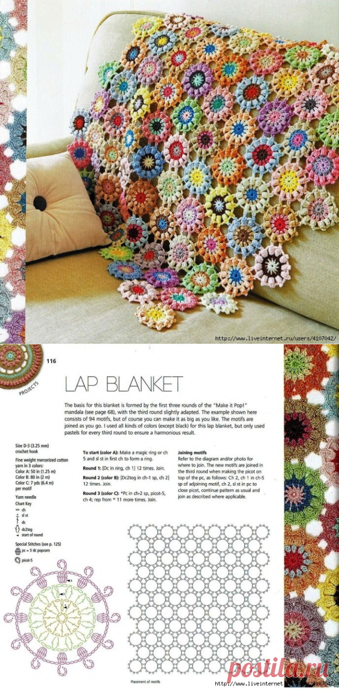 ЯРКИЙ ПЛЕД ЦВЕТОЧНЫМИ МОТИВАМИ. КРЮЧОК.