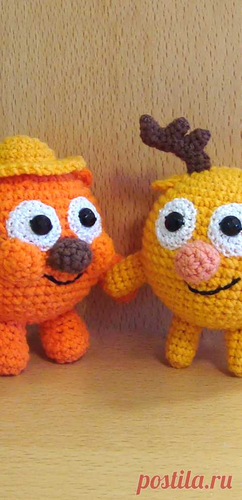 PDF Копатыч и Лосяш крючком. FREE crochet pattern; Аmigurumi animal patterns. Амигуруми схемы и описания на русском. Вязаные игрушки и поделки своими руками #amimore - Смешарики Копатыч и Лосяш, маленький медведь и лось, мишка и олень из мультфильма, малышарики.