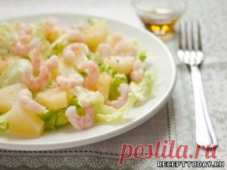 Рецепт: Салат с ананасом и креветками