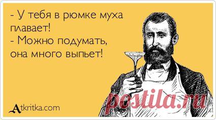 - У тебя в рюмке муха плавает! - Можно подумать, она много выпьет! / открытка №240059 - Аткрытка / atkritka.com
