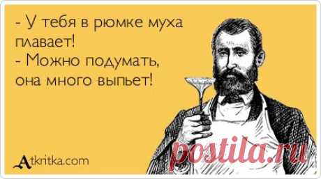 - У тебя в рюмке муха плавает! - Можно подумать, она много выпьет! / открытка №240059 - Аткрытка / atkritka.com