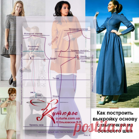 Как построить выкройку основу с вытачкой из бокового шва и моделирование выкроек платьев по такой основе | Шьем с Верой Ольховской | Яндекс Дзен