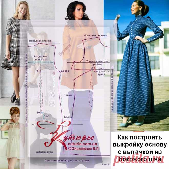Как построить выкройку основу с вытачкой из бокового шва и моделирование выкроек платьев по такой основе | Шьем с Верой Ольховской | Яндекс Дзен