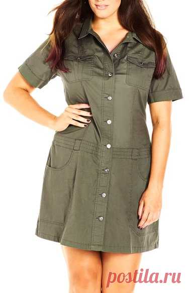 City Chic 'Adventure' Short Sleeve Stretch Cotton Shirtdress (Plus Size) | Nordstrom