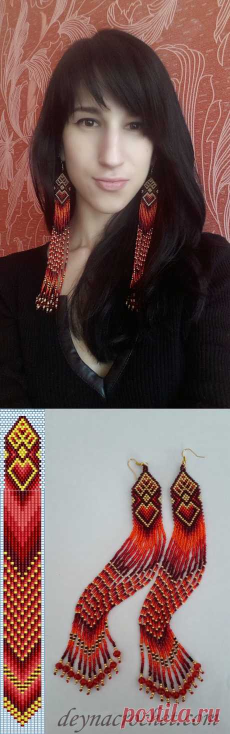 DEYNACROCHET: Бисерные серьги Red Silk. Схема