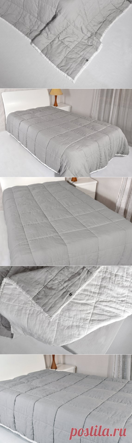 Linen winter quilt Color White &amp; Gray Quilted Linen
