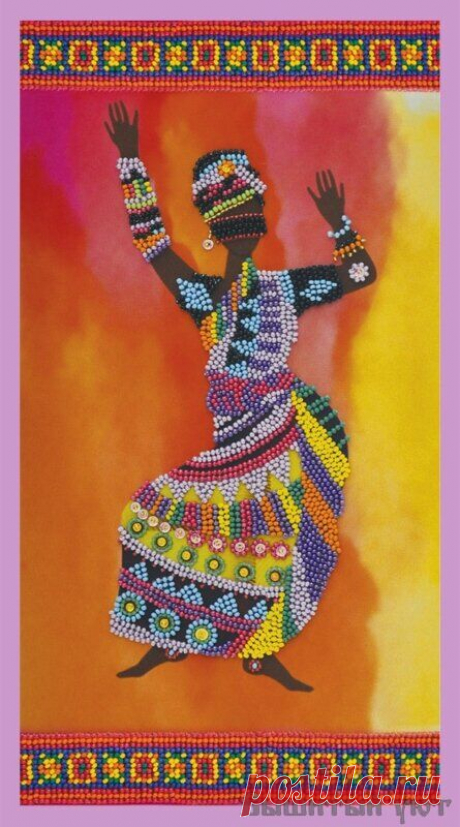 Набор для вышивки бисером "Африканские мотивы" - 2 В комплекте: Ткань для вышивания с нанесенным рисунком-схемой Бисер, Игла для вышивания бисером, Инструкция