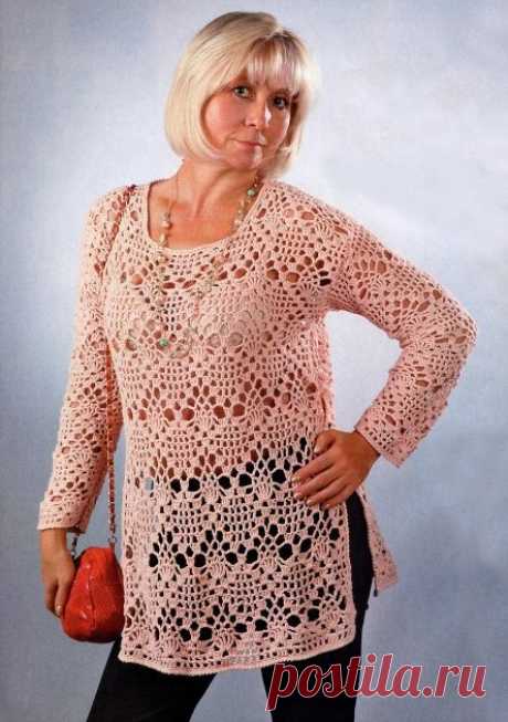 Uncinetto d'oro: Maglietta di pizzo. | Pink crochet Blouses, sweter, …