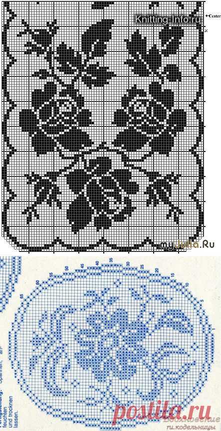 Схемы для филейного вязания... Розы... Цветы... много.......