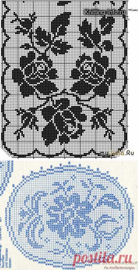 Схемы для филейного вязания... Розы... Цветы... много.......