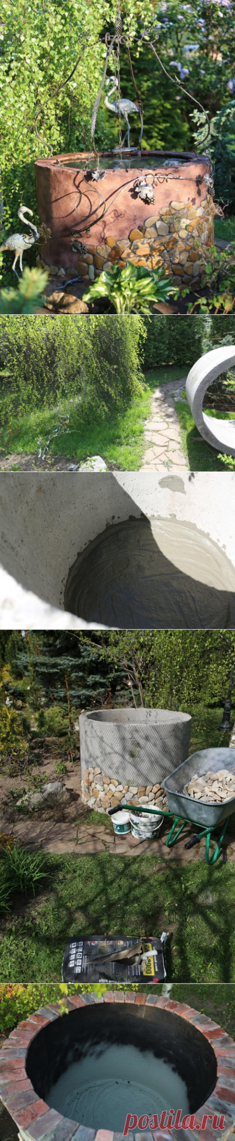 Декоративный колодец-пруд из бетонного кольца