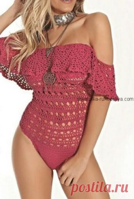 Модный купальник с пелериной Модный купальник с пелериной крючком. Красивые купальники вяжем крючком