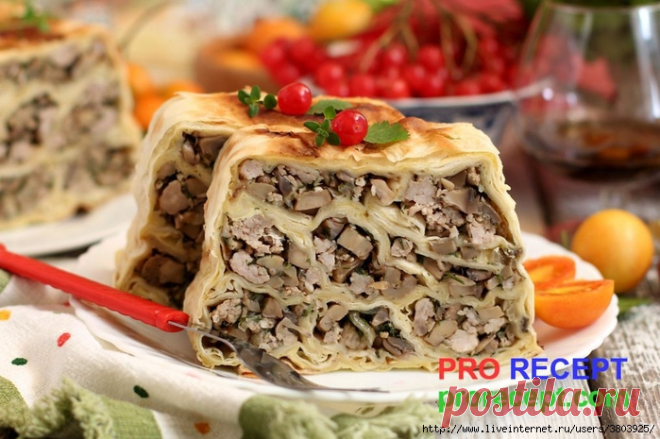 Пирог из лаваша с фаршем и грибами - Максимум начинки, минимум теста!