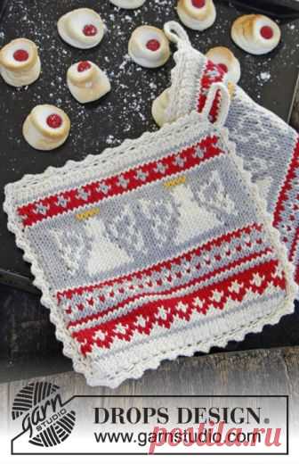 Holy Cookie! / DROPS Extra 0-994 - Free knitting patterns by DROPS Design DROPS Christmas: Knitted DROPS pot holder in ”Paris” with angels for Christmas.