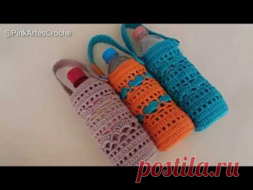 👊# Capa /Suporte garrafa crochê -Pink Artes Croche by Rosana Recchia
