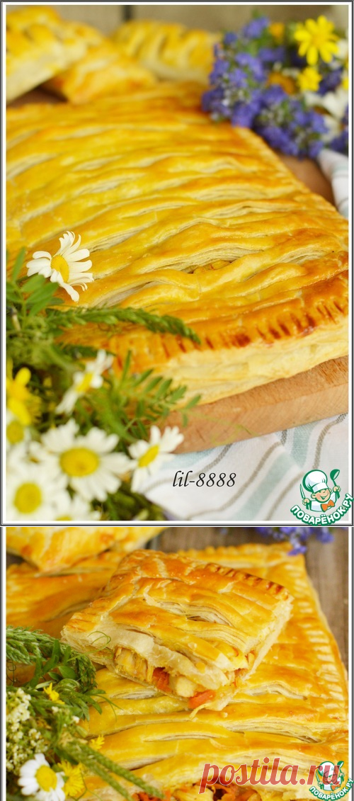 Пирог из слоеного теста с курицей - кулинарный рецепт