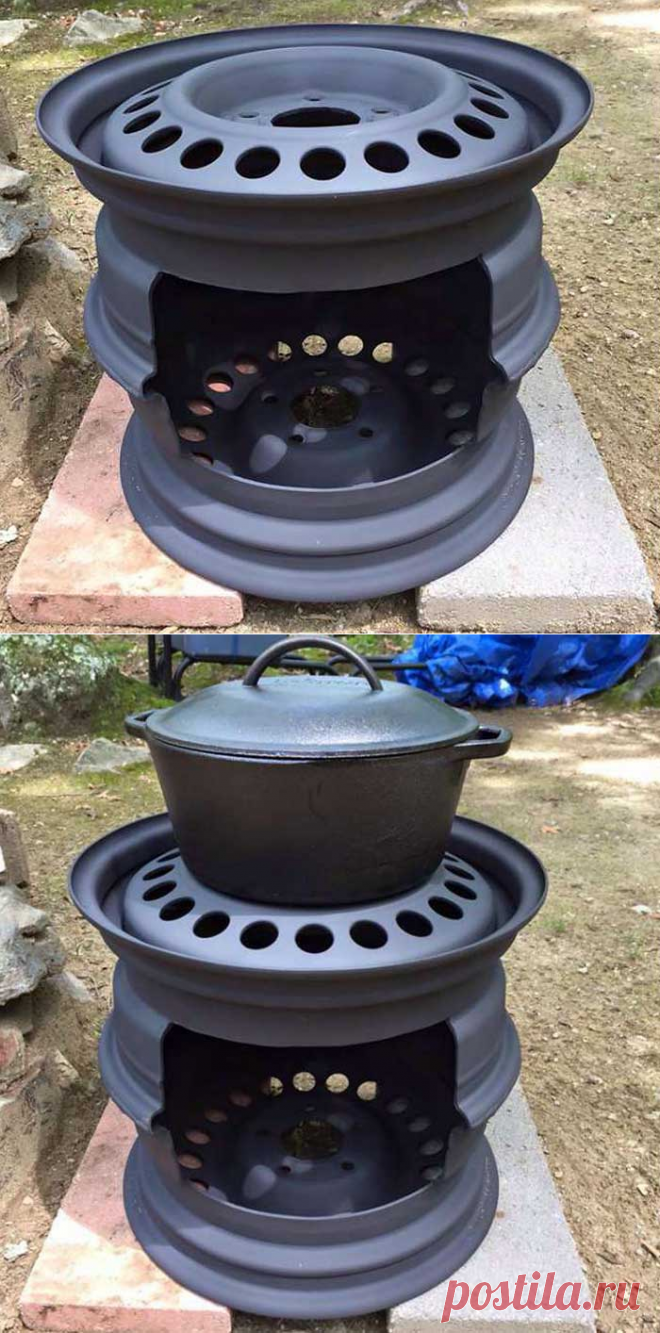 Дровяная плита из автодисков для летней кухни.