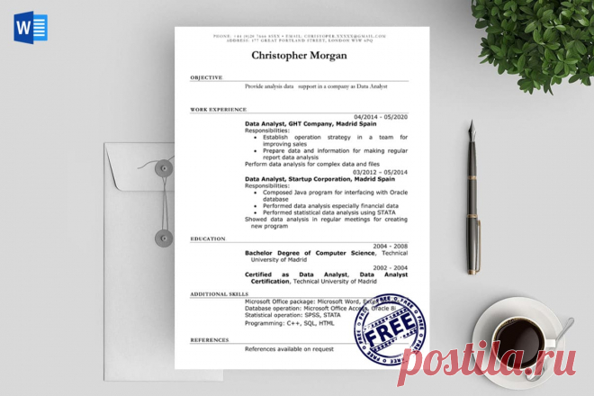 Sample standard resume template in Microsoft Word (Doc) format 
On our site you can download standard template a blank form, a sample resume for work in Microsoft Word (Doc) format for free. A resume is a kind of business card that carries information about your education, work experience, professional knowledge and skills, your positive qualities and achievements.