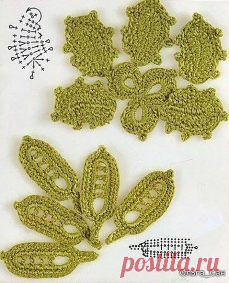 Схемы вязания листиков для ирландского кружева.
