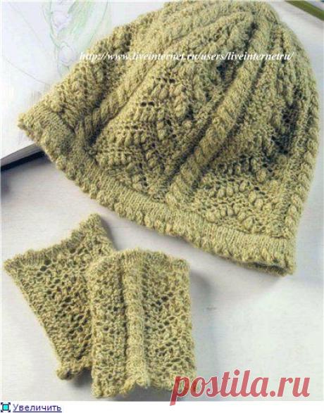 Ажурная шапочка и митенки / Lily of the Valley Hat and Wrist Warmers.