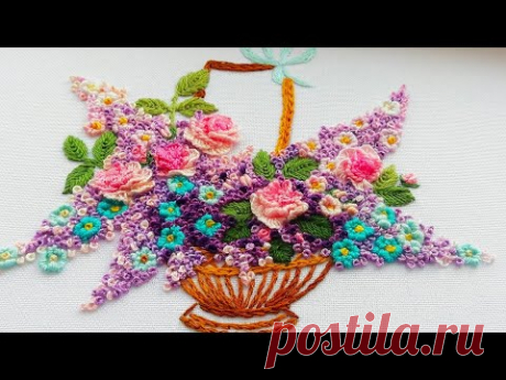 Beautiful Basket with Roses * hand embroidery