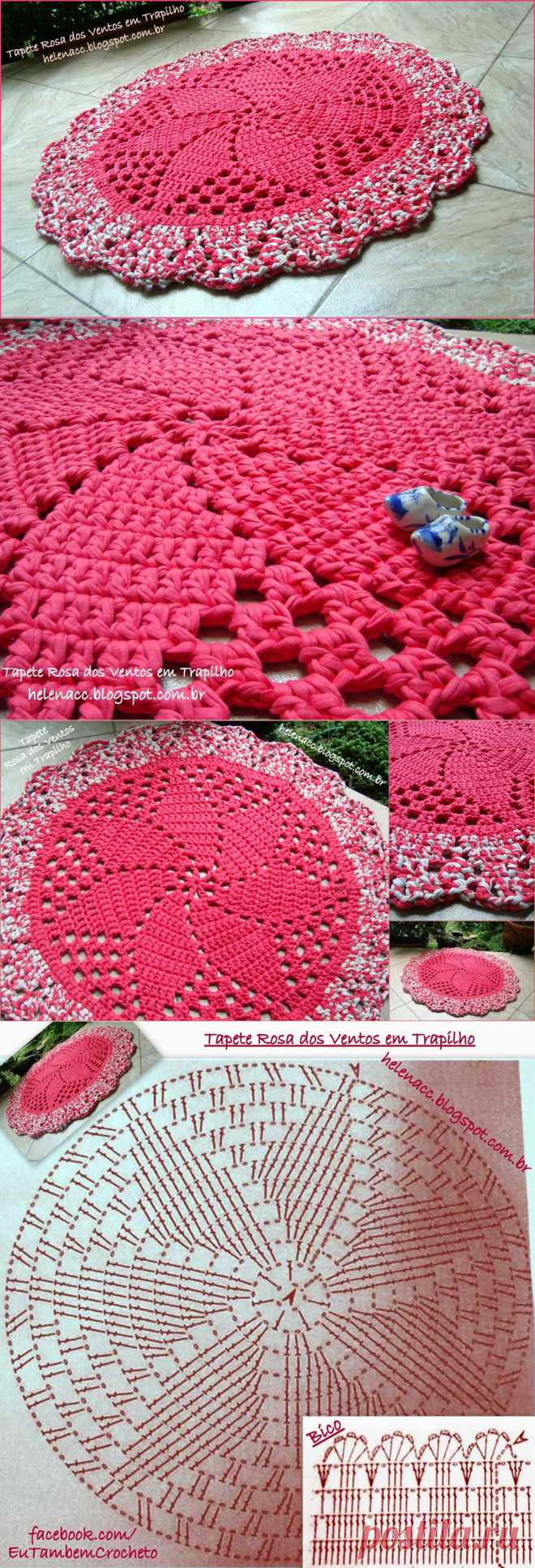 EU TAMBÉM CROCHETO...: Tapete Rosa dos Ventos em Trapilho