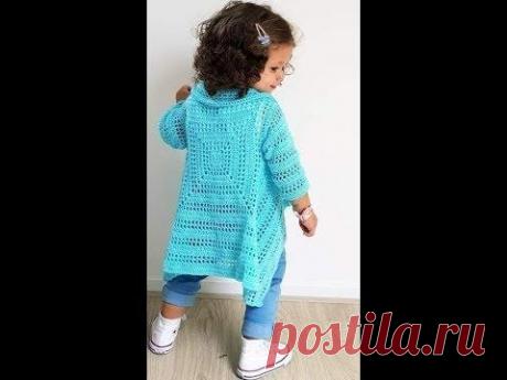 Кардиган крючком из квадрата. Диагональный рисунок.