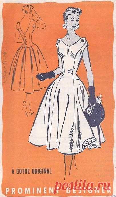 1950s Beautiful Evening Party Dress Pattern Prominent Designer M220 Gothe Original Full Skirt Figure Flattering Princess Seams Bust 32 Vintage Sewing Pattern FACTORY FOLDED