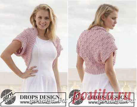 Восхитительное болеро от Drops
Описание на русаком: https://prjaga.ru/vyazanie-dlya-zhenshchin/poncho-bolero-nakidka/bolero-shemy-vyazaniya-ot-drops
