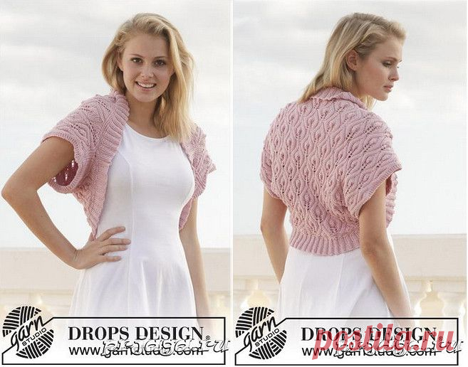 Восхитительное болеро от Drops
Описание на русаком: http://prjaga.ru/vyazanie-dlya-zhenshchin/poncho-bolero-nakidka/bolero-shemy-vyazaniya-ot-drops