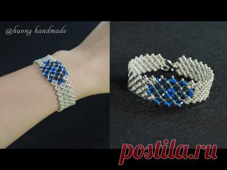 DIY elegant beaded bracelet with seed beads and swarovski bicone beads