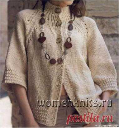 Красивый жакет спицами
Описание: http://womanknits.ru/vyazanie-dlya-zhenshchin/palto-kardigany-zhakety/krasivyj-zhaket-spicami