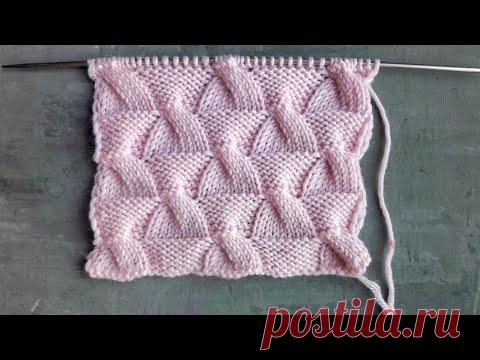 Фактурный узор спицами Самолетики / Простой узор с косами для вязания шапок, свитеров