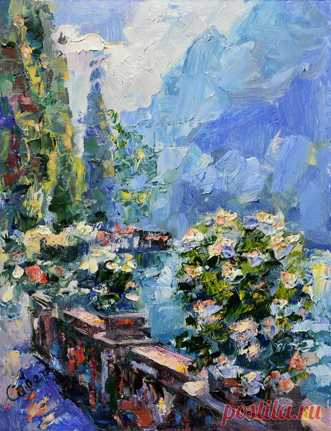 Italy Painting Garda Lake Artwork - Natalya Savenkova Italy Painting Garda Lake Artwork Original Art Small Impasto. Landscape Nature Impressionism10 x 8 inches, 30 x 23 cm. Plein Air