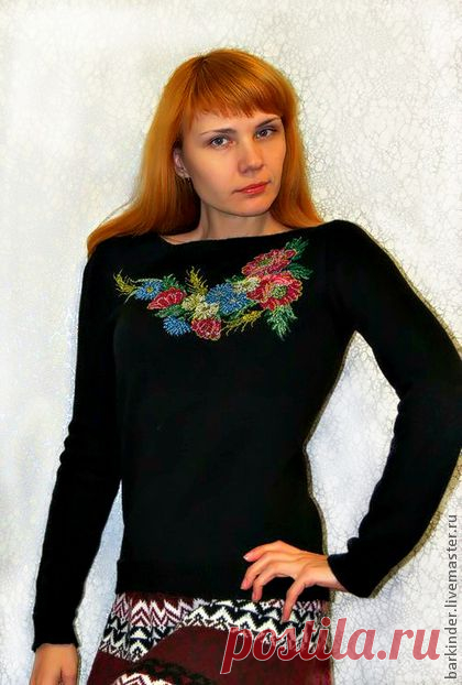 вязаная кофточка с вышивкой "Цвет - чёрный,цветочный,кофточка,кофточка с вышивкой