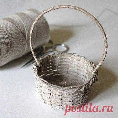 Корзинка из шпагата на форме из пластиковой бутылки — DIYIdeas