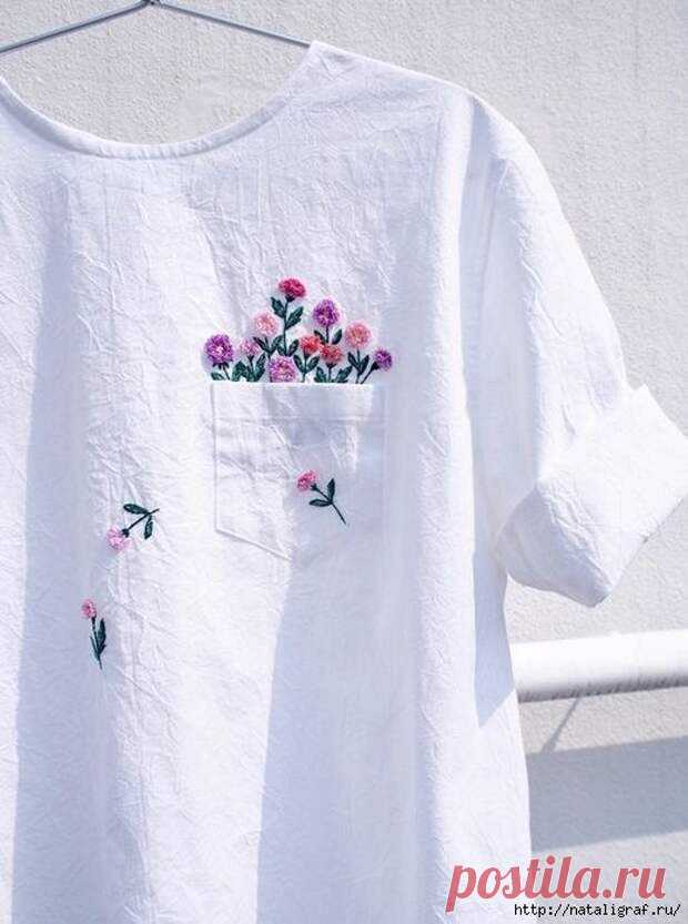Вышить летние вещи - Сделай сам - медиаплатформа МирТесен Лето пришло! Кто не успел/не смог обновить летний гардероб так, как хотелось бы, предлагаю добавить выразительные штрихи к тем вещам, которые есть. И да! - это вышивка. Очень простая (по силам каждой), и очень милая. Будем вышивать, раскрашивая, свои майки-футболки-блузки, чтобы веселее и